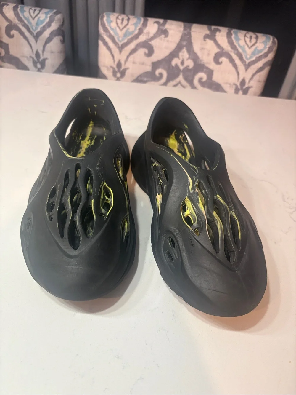 Men's Black Slip-On Ventilated Sandals with Yellow Accents
